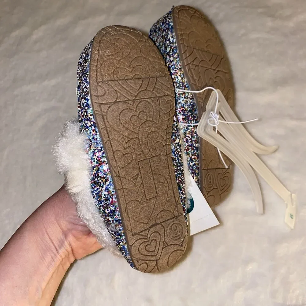 Cat and Jack‎ Moccasins Slippers Slip- On Rainbow Glitter Medora Size 9 NEW!